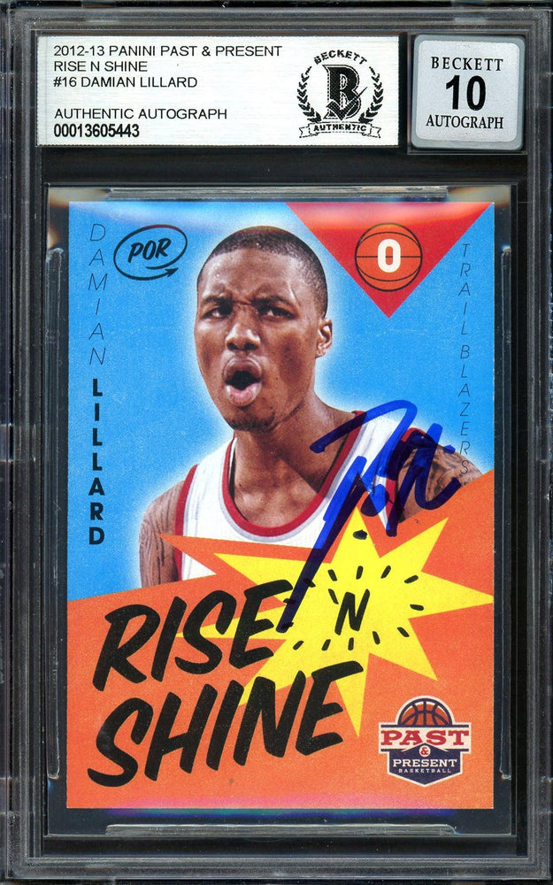 Damian Lillard Autographed 2012-13 Panini Past & Present Rise N Shine Rookie Card #16 Portland Trail Blazers Auto Grade Gem Mint 10 Beckett BAS #13605443 - RSA