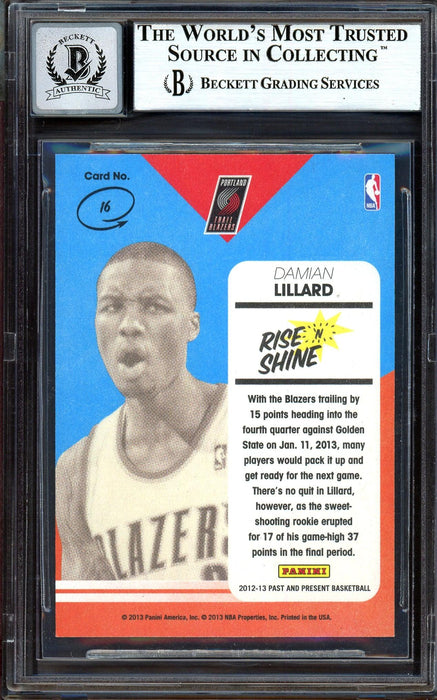 Damian Lillard Autographed 2012-13 Panini Past & Present Rise N Shine Rookie Card #16 Portland Trail Blazers Auto Grade Gem Mint 10 Beckett BAS #13605445 - RSA