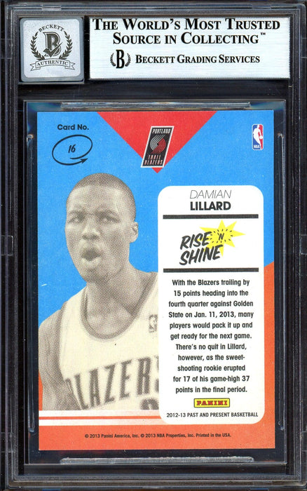 Damian Lillard Autographed 2012-13 Panini Past & Present Rise N Shine Rookie Card #16 Portland Trail Blazers Auto Grade Gem Mint 10 Beckett BAS #13605446 - RSA