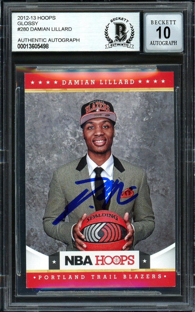 Damian Lillard Autographed 2012-13 Panini Hoops Glossy Rookie Card #280 Portland Trail Blazers Auto Grade Gem Mint 10 Beckett BAS #13605498 - RSA