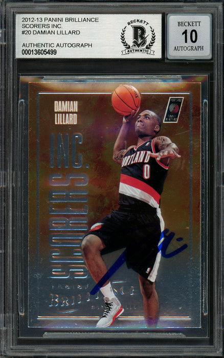 Damian Lillard Autographed 2012-13 Panini Brilliance Scorers Inc. Rookie Card #20 Portland Trail Blazers Auto Grade Gem Mint 10 Beckett BAS #13605499 - RSA