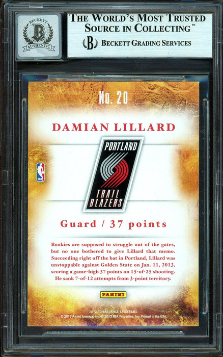 Damian Lillard Autographed 2012-13 Panini Brilliance Scorers Inc. Rookie Card #20 Portland Trail Blazers Auto Grade Gem Mint 10 Beckett BAS #13605499 - RSA