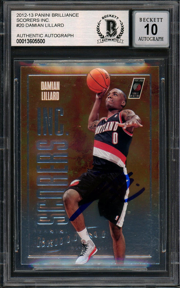 Damian Lillard Autographed 2012-13 Panini Brilliance Scorers Inc. Rookie Card #20 Portland Trail Blazers Auto Grade Gem Mint 10 Beckett BAS #13605500 - RSA