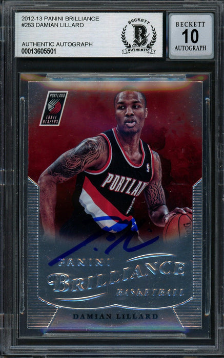 Damian Lillard Autographed 2012-13 Panini Brilliance Rookie Card #283 Portland Trail Blazers Auto Grade Gem Mint 10 Beckett BAS Stock #199593 - RSA