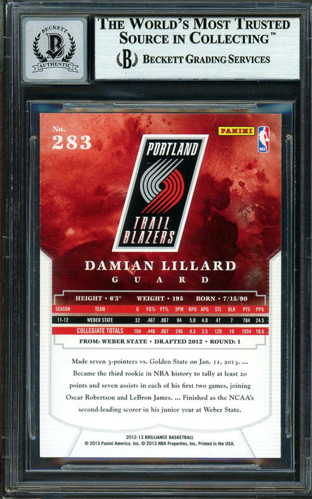 Damian Lillard Autographed 2012-13 Panini Brilliance Rookie Card #283 Portland Trail Blazers Auto Grade Gem Mint 10 Beckett BAS Stock #199593 - RSA