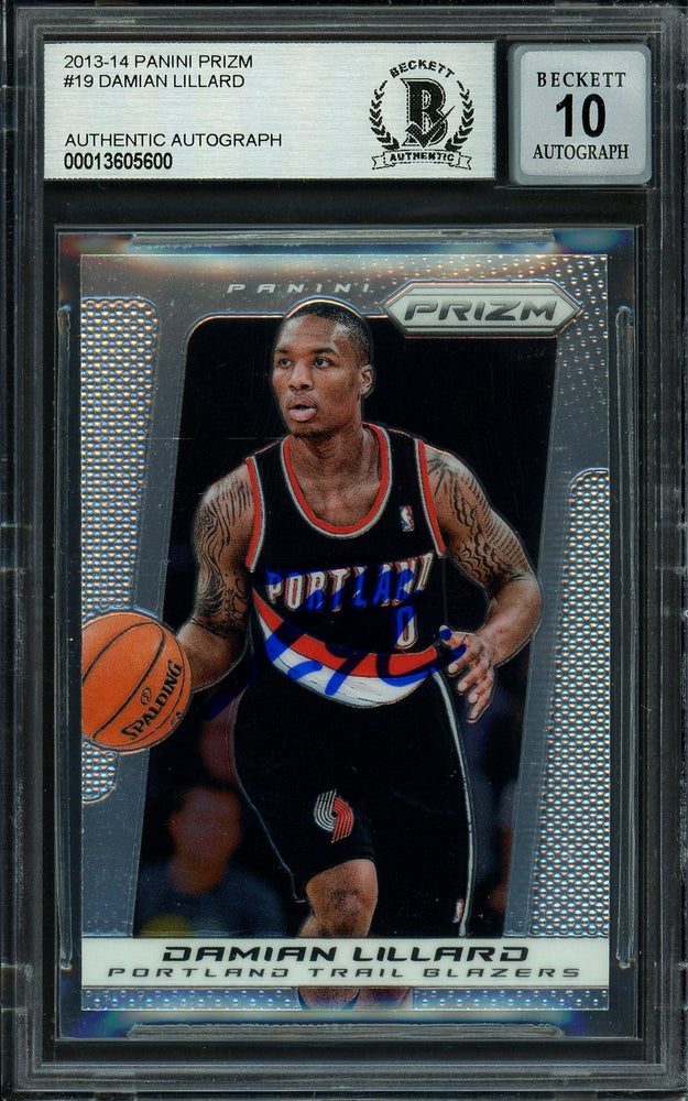 Damian Lillard Autographed 2013-14 Panini Prizm Card #19 Portland Trail Blazers Auto Grade Gem Mint 10 Beckett BAS Stock #199600 - RSA