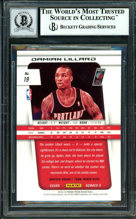 Damian Lillard Autographed 2013-14 Panini Prizm Card #19 Portland Trail Blazers Auto Grade Gem Mint 10 Beckett BAS Stock #199600 - RSA