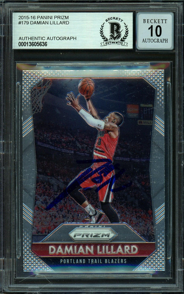 Damian Lillard Autographed 2015-16 Panini Prizm Card #179 Portland Trail Blazers Auto Grade Gem Mint 10 Beckett BAS Stock #199603 - RSA