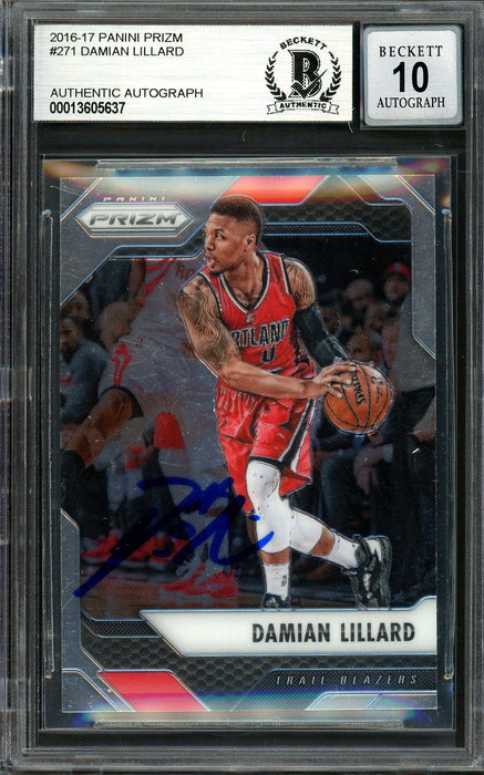 Damian Lillard Autographed 2016-17 Panini Prizm Card #271 Portland Trail Blazers Auto Grade Gem Mint 10 Beckett BAS #13605637 - RSA