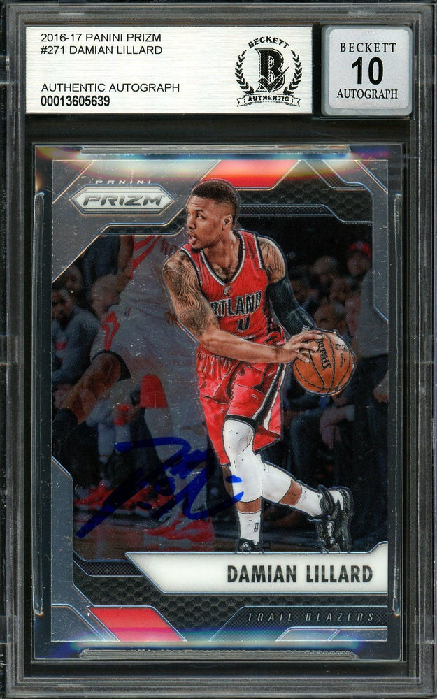 Damian Lillard Autographed 2016-17 Panini Prizm Card #271 Portland Trail Blazers Auto Grade Gem Mint 10 Beckett BAS #13605639 - RSA