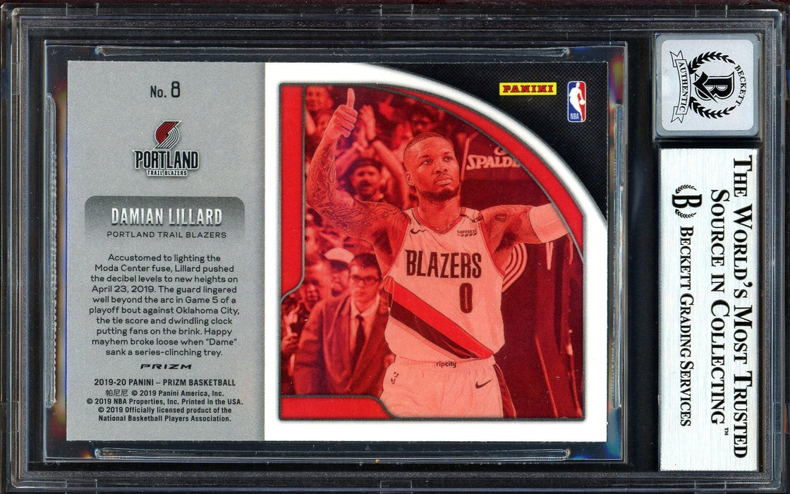 Damian Lillard Autographed 2019-20 Panini Prizm Get Hyped Card #8 Portland Trail Blazers Auto Grade Gem Mint 10 Beckett BAS #13605640 - RSA