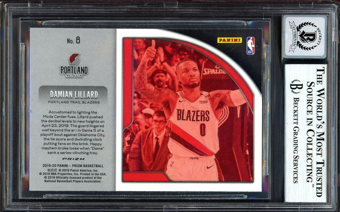 Damian Lillard Autographed 2019-20 Panini Prizm Get Hyped Green Card #8 Portland Trail Blazers Auto Grade Gem Mint 10 Beckett BAS #13605646 - RSA