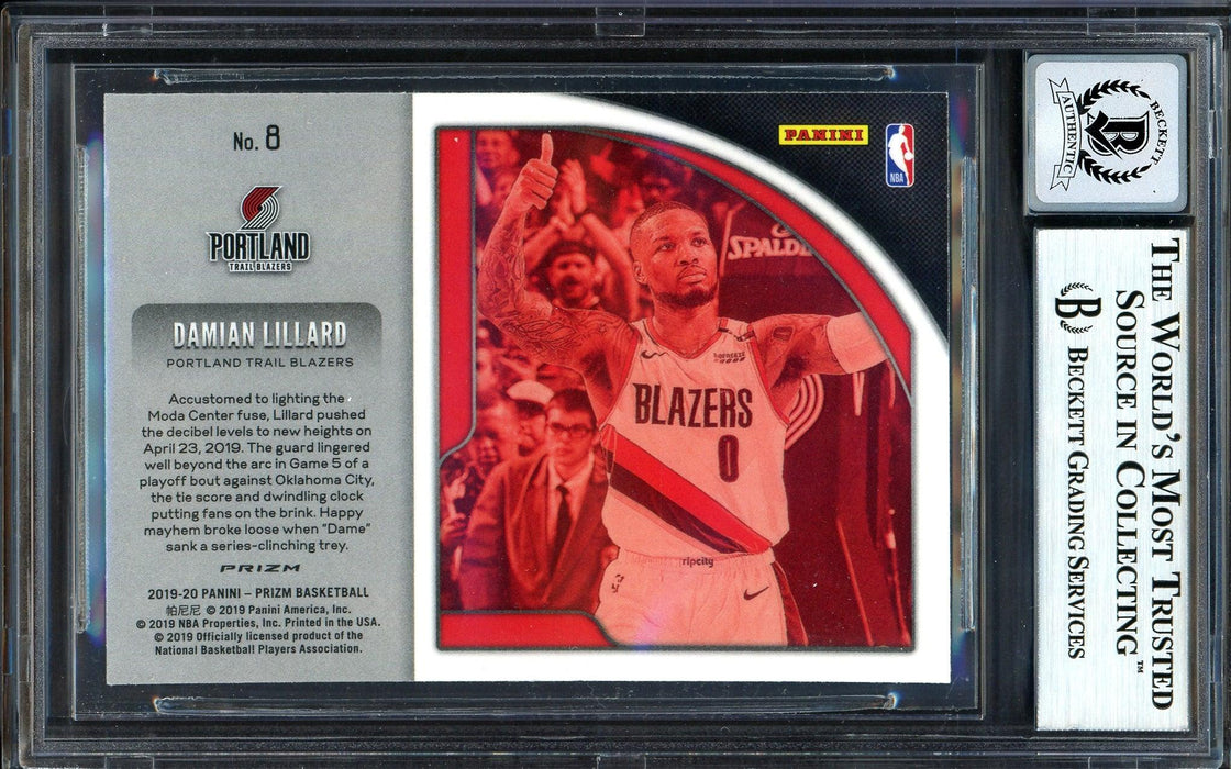 Damian Lillard Autographed 2019-20 Panini Prizm Get Hyped Green Card #8 Portland Trail Blazers Auto Grade Gem Mint 10 Beckett BAS #13605645 - RSA