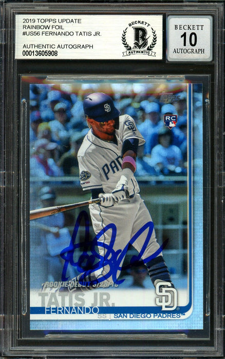 Fernando Tatis Jr. Autographed 2019 Topps Update Rainbow Foil Rookie Card #US56 San Diego Padres Auto Grade Gem Mint 10 Beckett BAS #13605908 - RSA