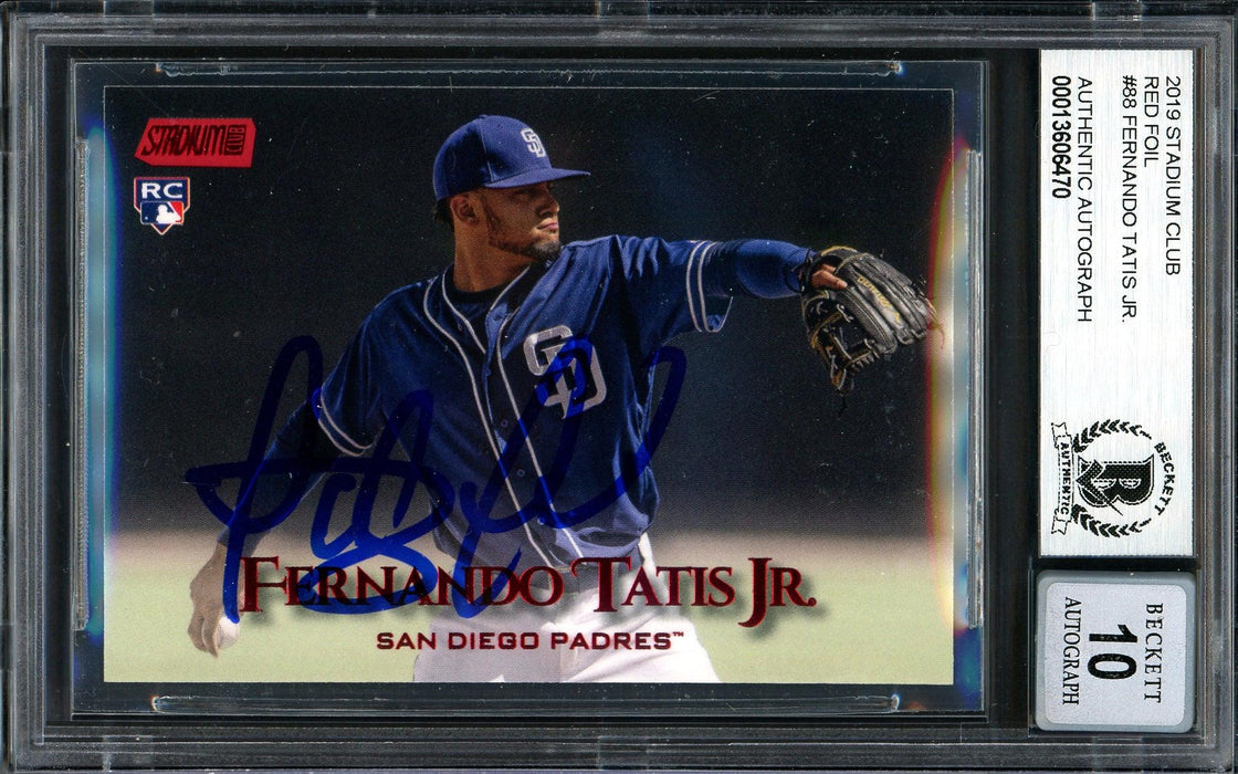 Fernando Tatis Jr. Autographed 2019 Stadium Club Red Rookie Card #88 San Diego Padres Auto Grade Gem Mint 10 Beckett BAS #13606470 - RSA