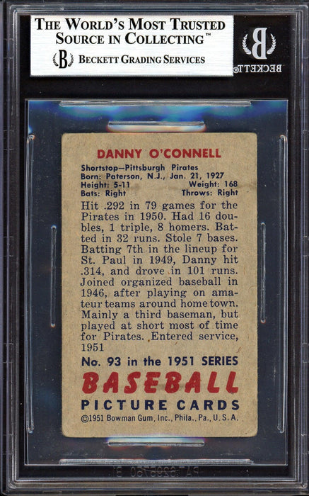 Danny O'Connell Autographed 1951 Bowman Rookie Card #93 Pittsburgh Pirates Beckett BAS #13608015 - RSA