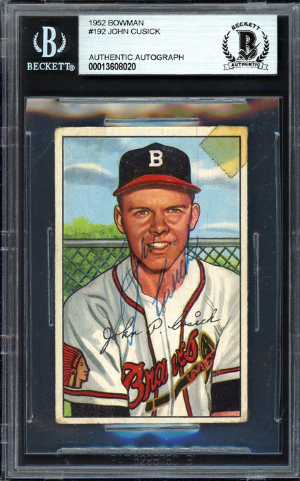 John Cusick Autographed 1952 Bowman Card #192 Boston Braves Beckett BAS #13608020 - RSA