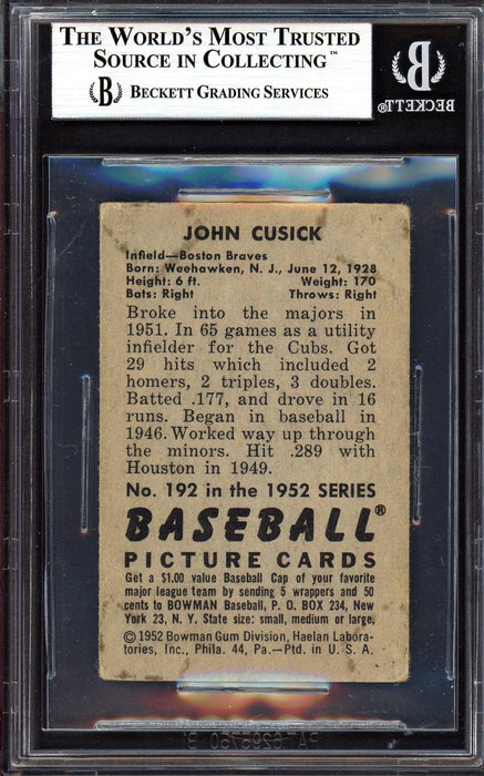 John Cusick Autographed 1952 Bowman Card #192 Boston Braves Beckett BAS #13608020 - RSA