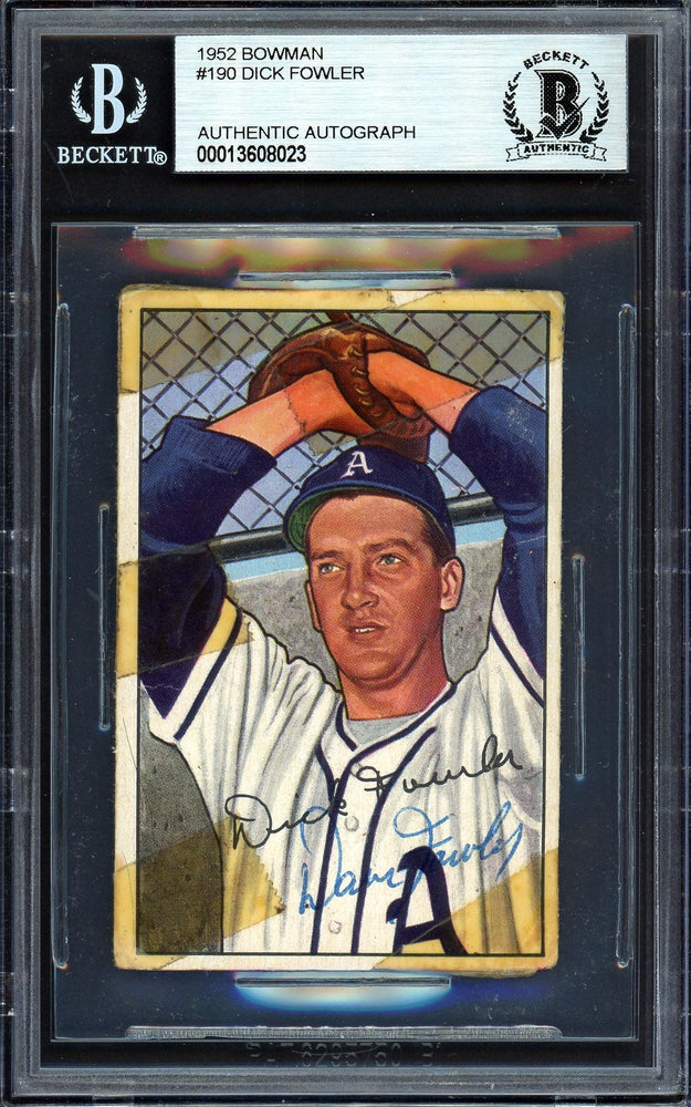 Dick Fowler Autographed 1952 Bowman Card #190 Philadelphia A's Beckett BAS #13608023 - RSA