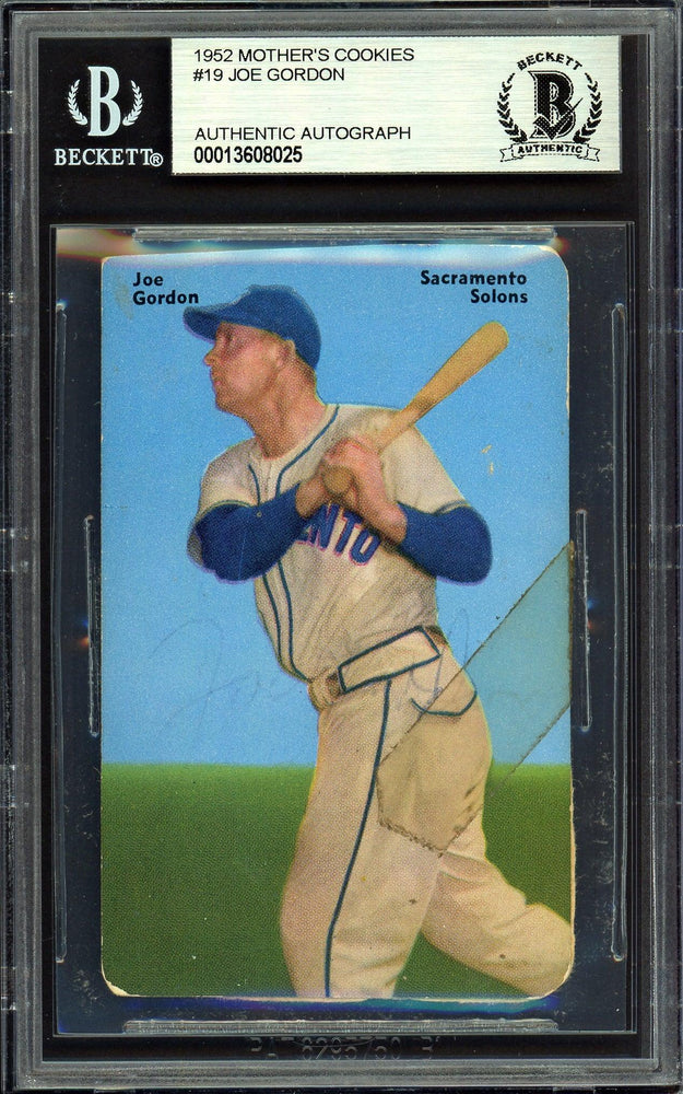 Joe Gordon Autographed 1952 Mother's Cookies PCL Card #19 Sacramento Salons Beckett BAS #13608025 - RSA