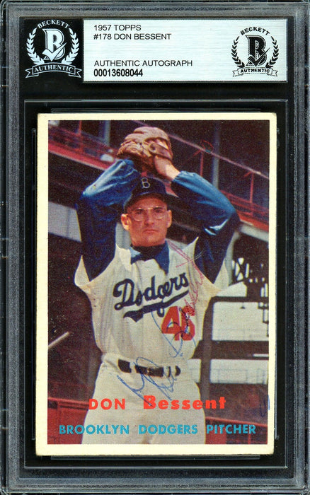 Don Bessent Autographed 1957 Topps Card #178 Brooklyn Dodgers Beckett BAS #13608044 - RSA