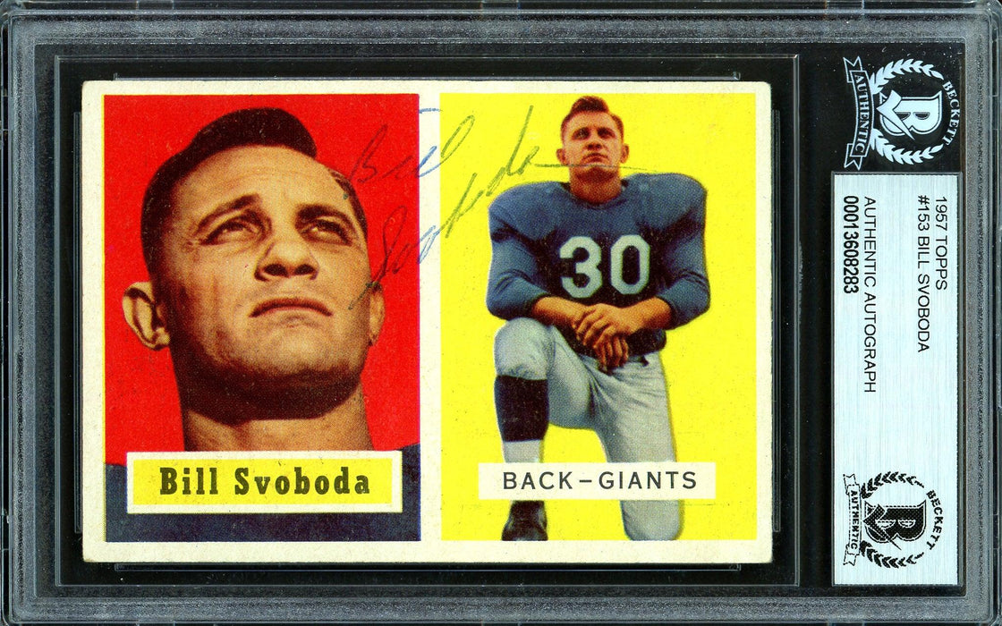 Bill Svoboda Autographed 1957 Topps Rookie Card #153 New York Giants Beckett BAS #13608283 - RSA