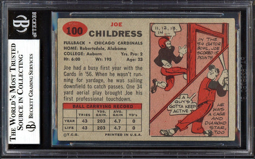 Joe Childress Autographed 1957 Topps Rookie Card #100 Chicago Cardinals Beckett BAS #13608290 - RSA