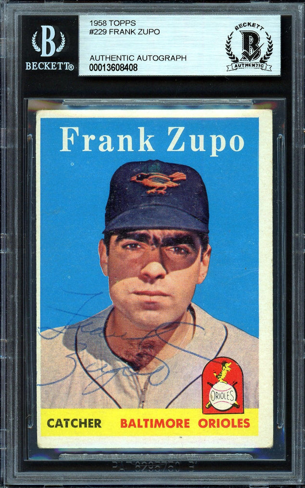 Frank Zupo Autographed 1958 Topps Rookie Card #229 Baltimore Orioles Beckett BAS #13608408 - RSA