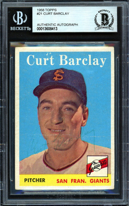 Curt Barclay Autographed 1958 Topps Card #21 San Francisco Giants Beckett BAS #13608413 - RSA
