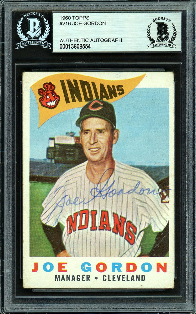 Joe Gordon Autographed 1960 Topps Card #216 Cleveland Indians Beckett BAS #13608554 - RSA