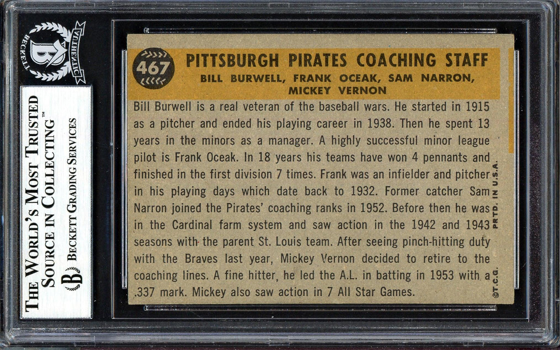 Bill Burwell & Mickey Vernon Autographed 1960 Topps Card #467 Pittsburgh Pirates Beckett BAS #13608557 - RSA
