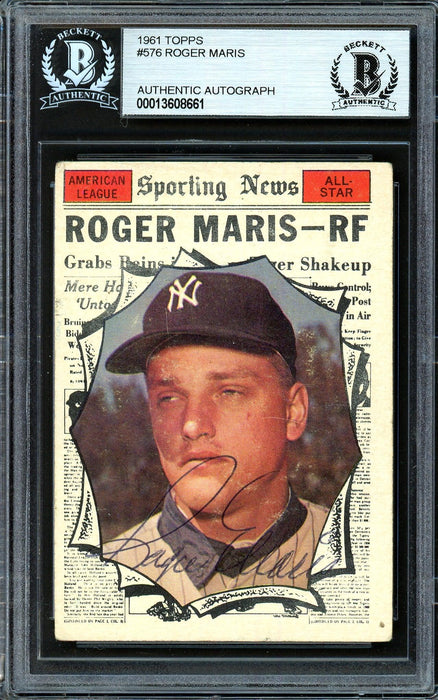 Roger Maris Autographed 1961 Topps Card #576 New York Yankees All-Star Beckett BAS #13608661 - RSA