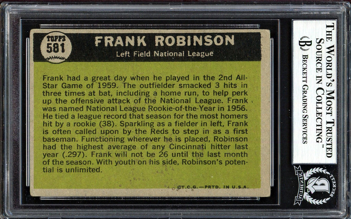 Frank Robinson Autographed 1961 Topps Card #581 Cincinnati Reds All-Star Beckett BAS #13608804 - RSA