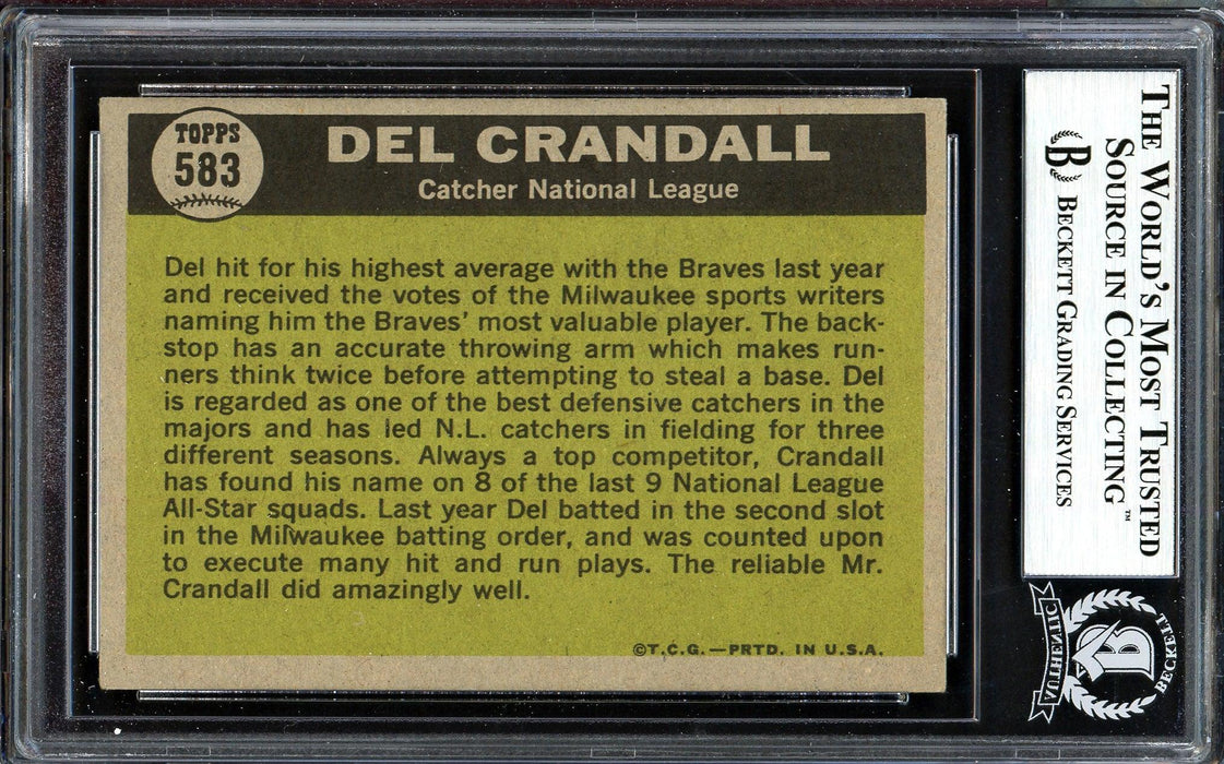 Del Crandall Autographed 1961 Topps Card #583 Milwaukee Braves All-Star Beckett BAS #13608814 - RSA