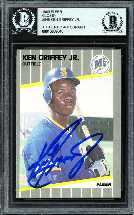 Ken Griffey Jr. Autographed 1989 Fleer Glossy Rookie Card #548 Seattle Mariners Beckett BAS #13609040 - RSA