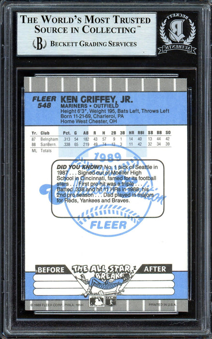 Ken Griffey Jr. Autographed 1989 Fleer Glossy Rookie Card #548 Seattle Mariners Beckett BAS #13609041 - RSA