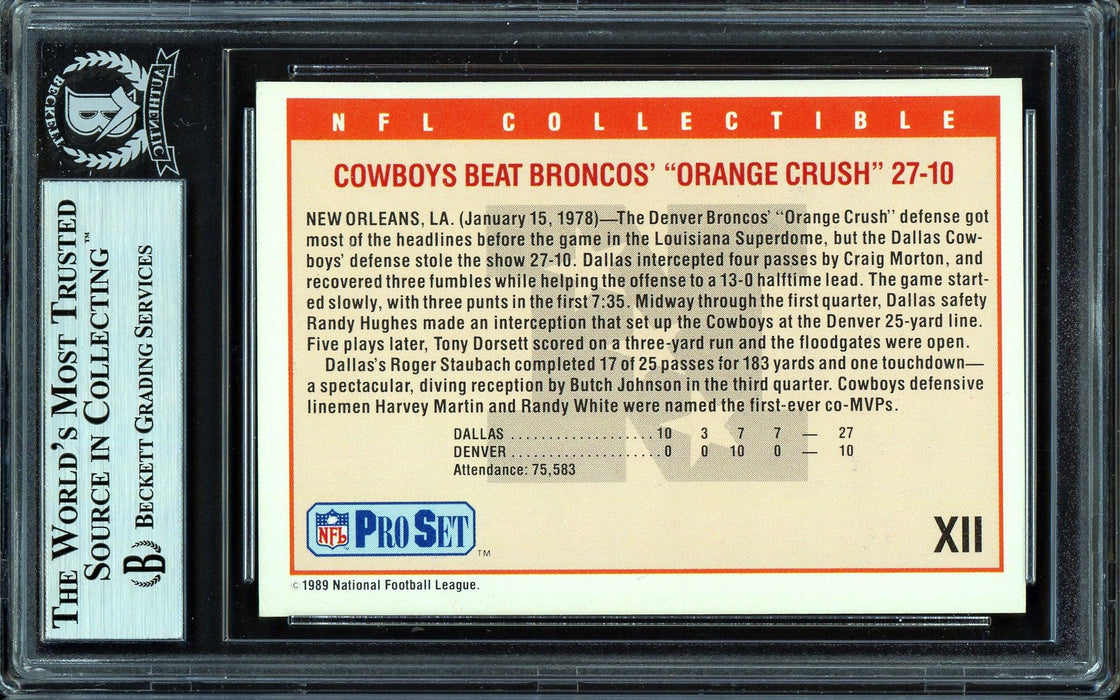 Tom Landry Autographed 1989 Pro Set Card #XII Dallas Cowboys Super Bowl XII Beckett BAS #13609043 - RSA