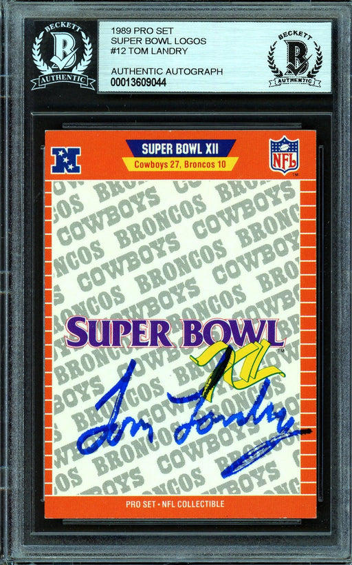 Tom Landry Autographed 1989 Pro Set Card #XII Dallas Cowboys Super Bowl XII Beckett BAS #13609044 - RSA