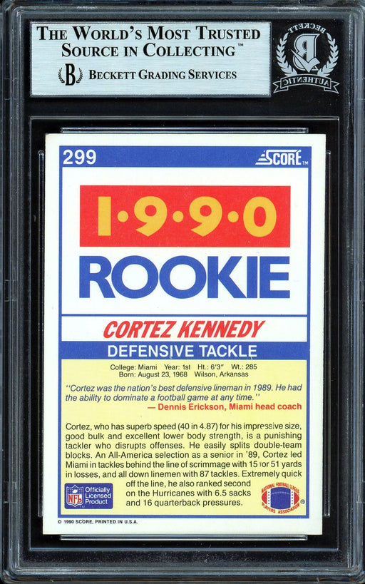 Cortez Kennedy Autographed 1990 Score Rookie Card #299 Seattle Seahawks Vintage Signature Beckett BAS #13609225 - RSA