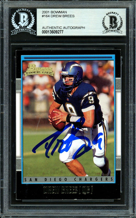 Drew Brees Autographed 2001 Bowman Rookie Card #164 San Diego Chargers Beckett BAS #13609277 - RSA