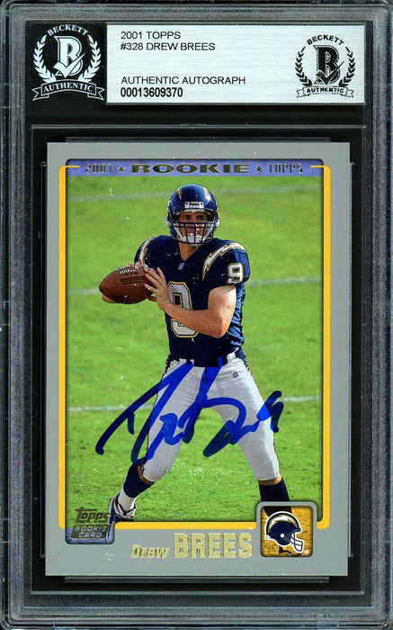 Drew Brees Autographed 2001 Topps Rookie Card #328 San Diego Chargers Beckett BAS #13609370 - RSA