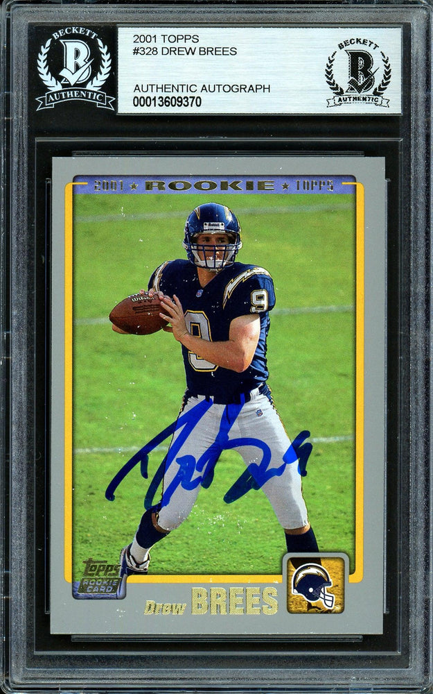 Drew Brees Autographed 2001 Topps Rookie Card #328 San Diego Chargers Beckett BAS #13609370 - RSA