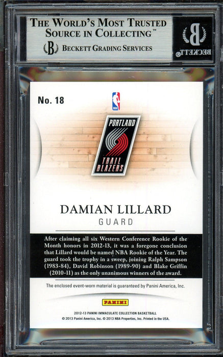 Damian Lillard Autographed 2012-13 Panini Immaculate Quad Patch Rookie Card #18 Portland Trail Blazers #28/50 Beckett BAS #13609392 - RSA