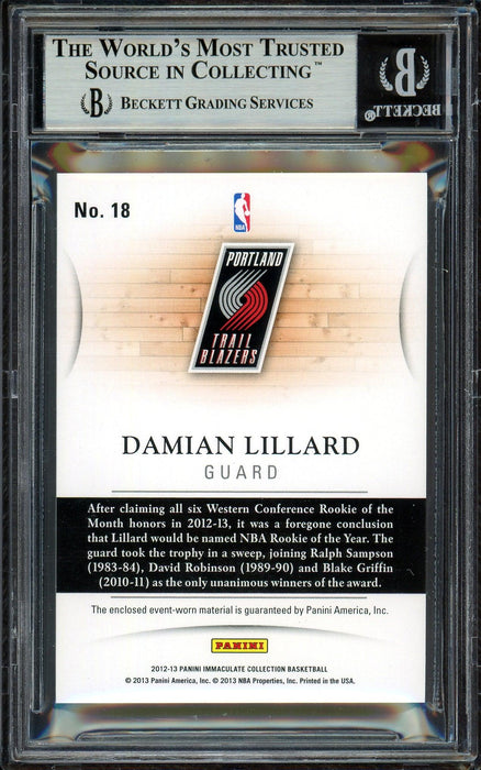 Damian Lillard Autographed 2012-13 Panini Immaculate Quad Patch Rookie Card #18 Portland Trail Blazers #20/50 Beckett BAS #13609394 - RSA