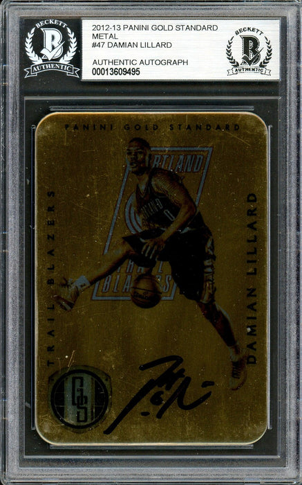 Damian Lillard Autographed 2012-13 Panini Gold Standard Metal Rookie Card #47 Portland Trail Blazers Beckett BAS #13609495 - RSA