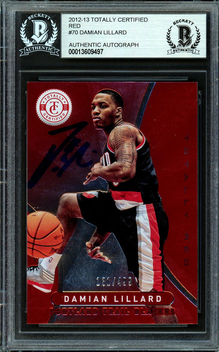 Damian Lillard Autographed 2012-13 Panini Totally Certified Red Rookie Card #70 Portland Trail Blazers #131/499 Beckett BAS #13609497 - RSA