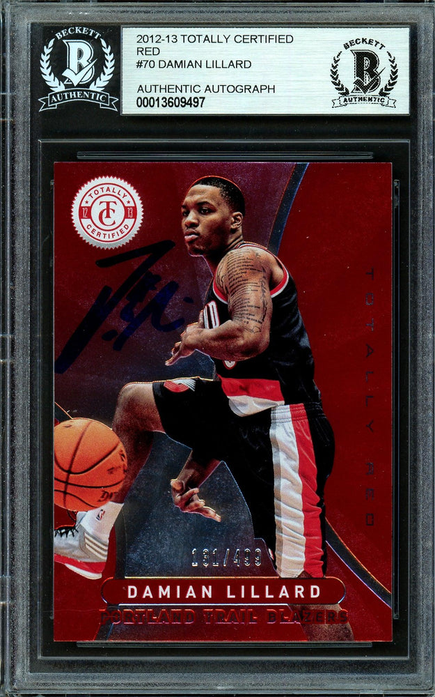 Damian Lillard Autographed 2012-13 Panini Totally Certified Red Rookie Card #70 Portland Trail Blazers #131/499 Beckett BAS #13609497 - RSA