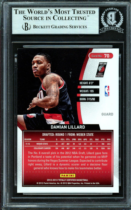 Damian Lillard Autographed 2012-13 Panini Totally Certified Red Rookie Card #70 Portland Trail Blazers #131/499 Beckett BAS #13609497 - RSA