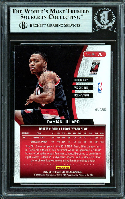 Damian Lillard Autographed 2012-13 Panini Totally Certified Rookie Card #70 Portland Trail Blazers Beckett BAS #13609496 - RSA