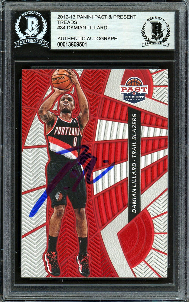Damian Lillard Autographed 2012-13 Panini Past & Present Rookie Card #34 Portland Trail Blazers Beckett BAS #13609501 - RSA